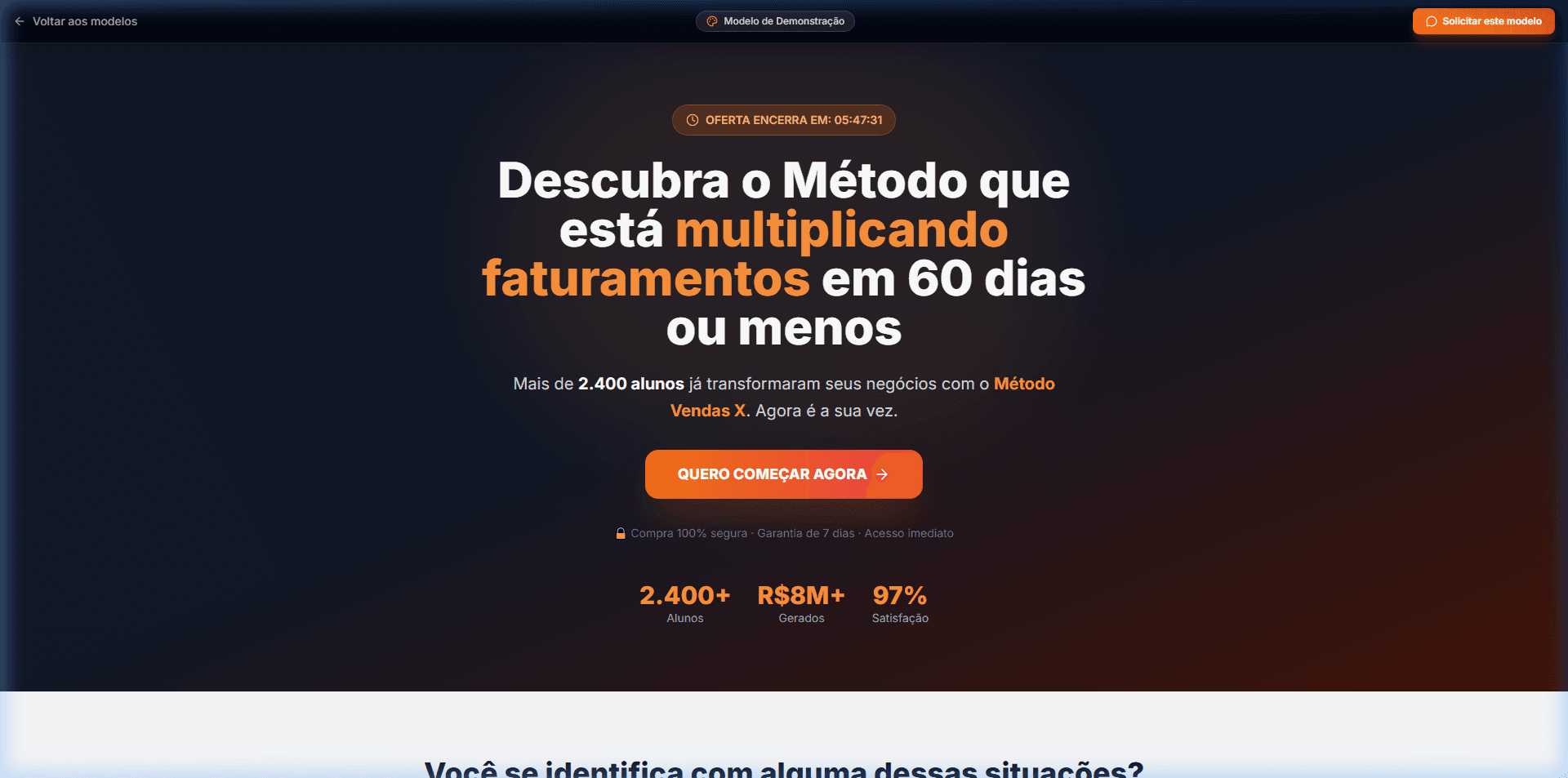 Preview do template Landing de Vendas
