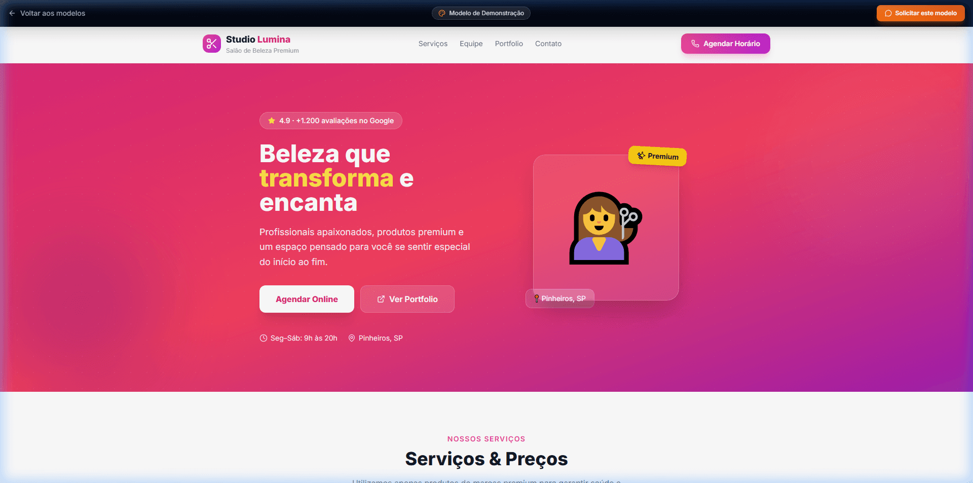 Preview do template Salão de Beleza